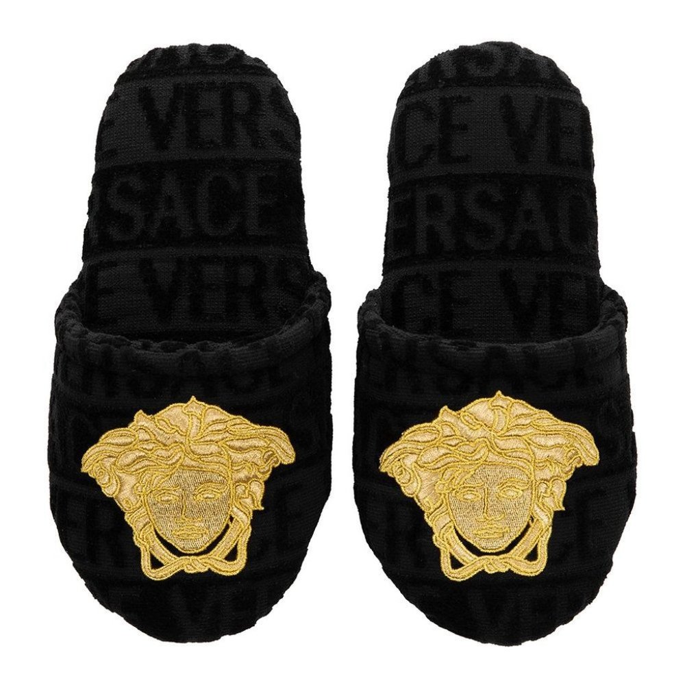 Versace Medusa Logo Mania Embroidered Slipper in Black Small 5,5-6.5 New Womens